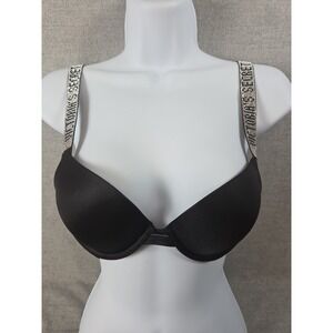 VICTORIAS SECRET 34A VERY SEXY SHINE STRAP Black PUSH UP BRA Vamp Gothic